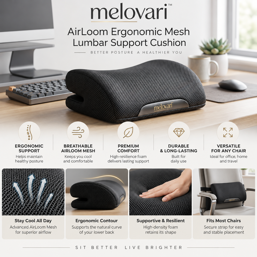 melovari™ AirLoom Ergonomic Mesh Lumbar Support Cushion