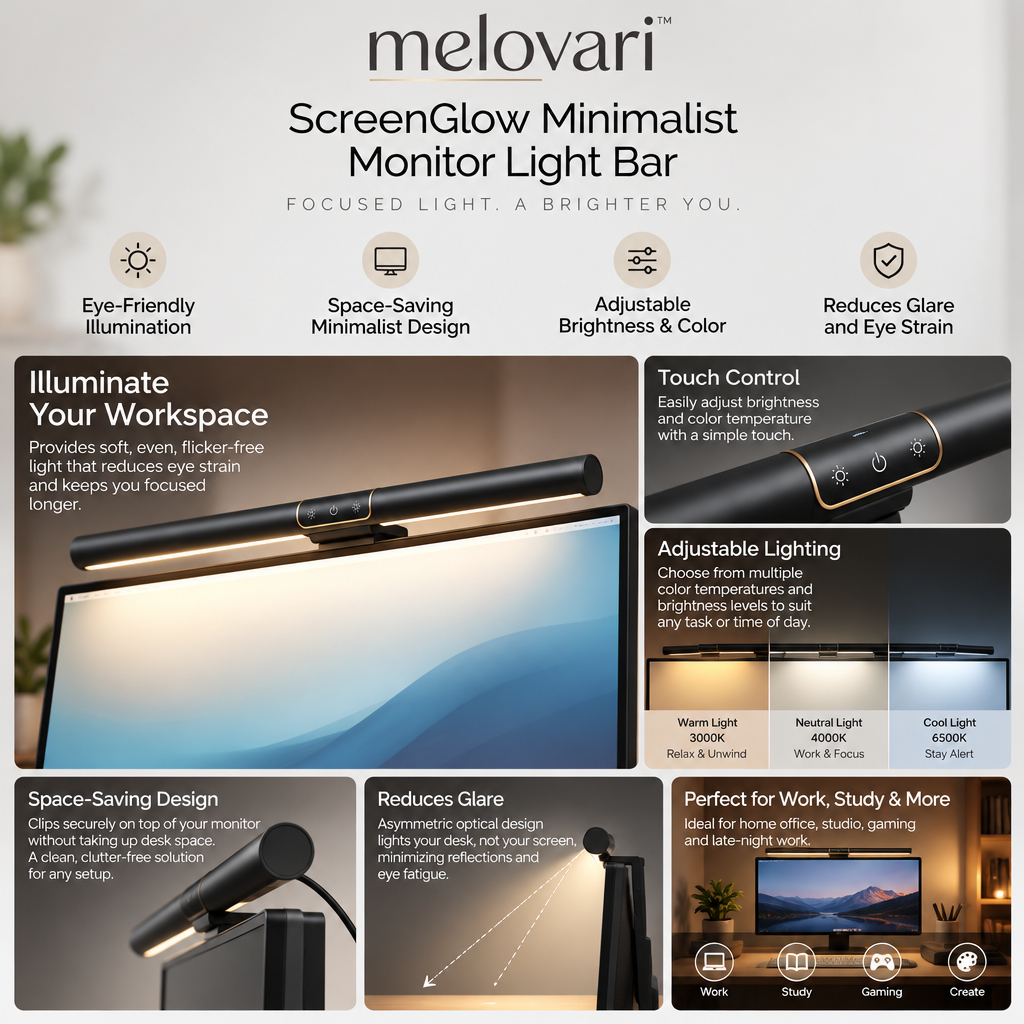melovari™ ScreenGlow Minimalist Monitor Light Bar
