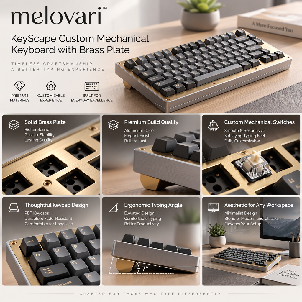 melovari™ KeyScape Custom Mechanical Keyboard with Brass Plate