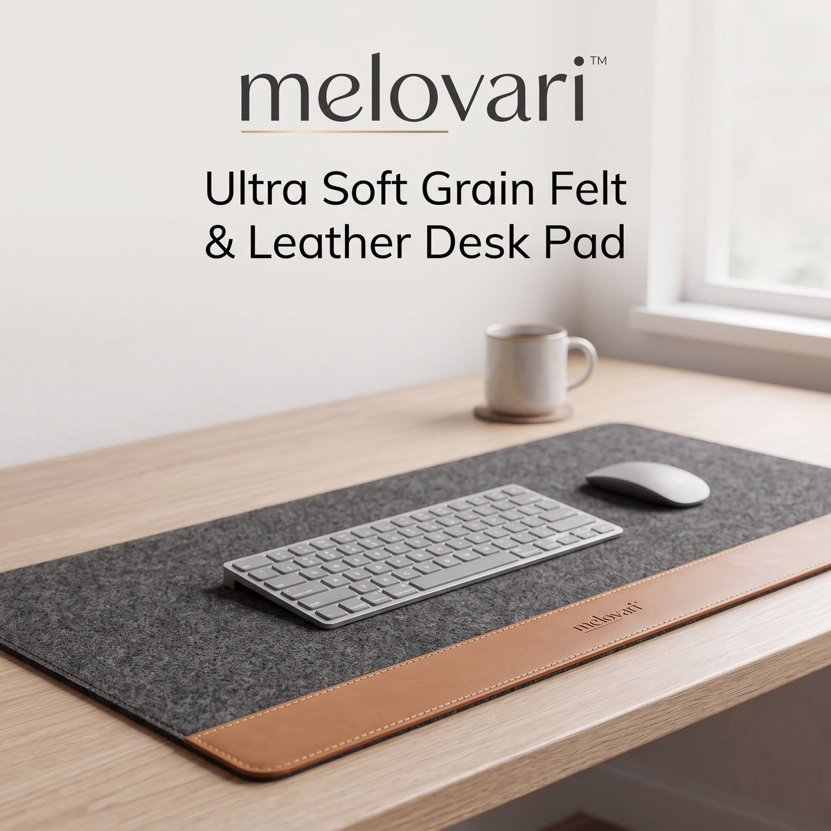 melovari™ DeskMat Ultra Soft Grain Felt & Leather Desk Pad