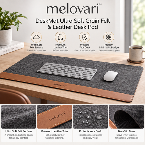melovari™ DeskMat Ultra Soft Grain Felt & Leather Desk Pad