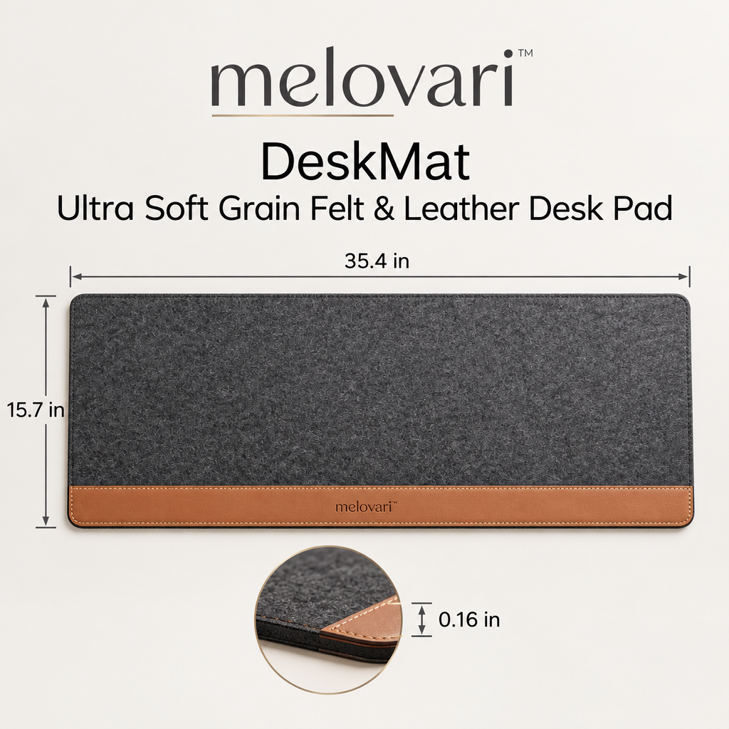 melovari™ DeskMat Ultra Soft Grain Felt & Leather Desk Pad