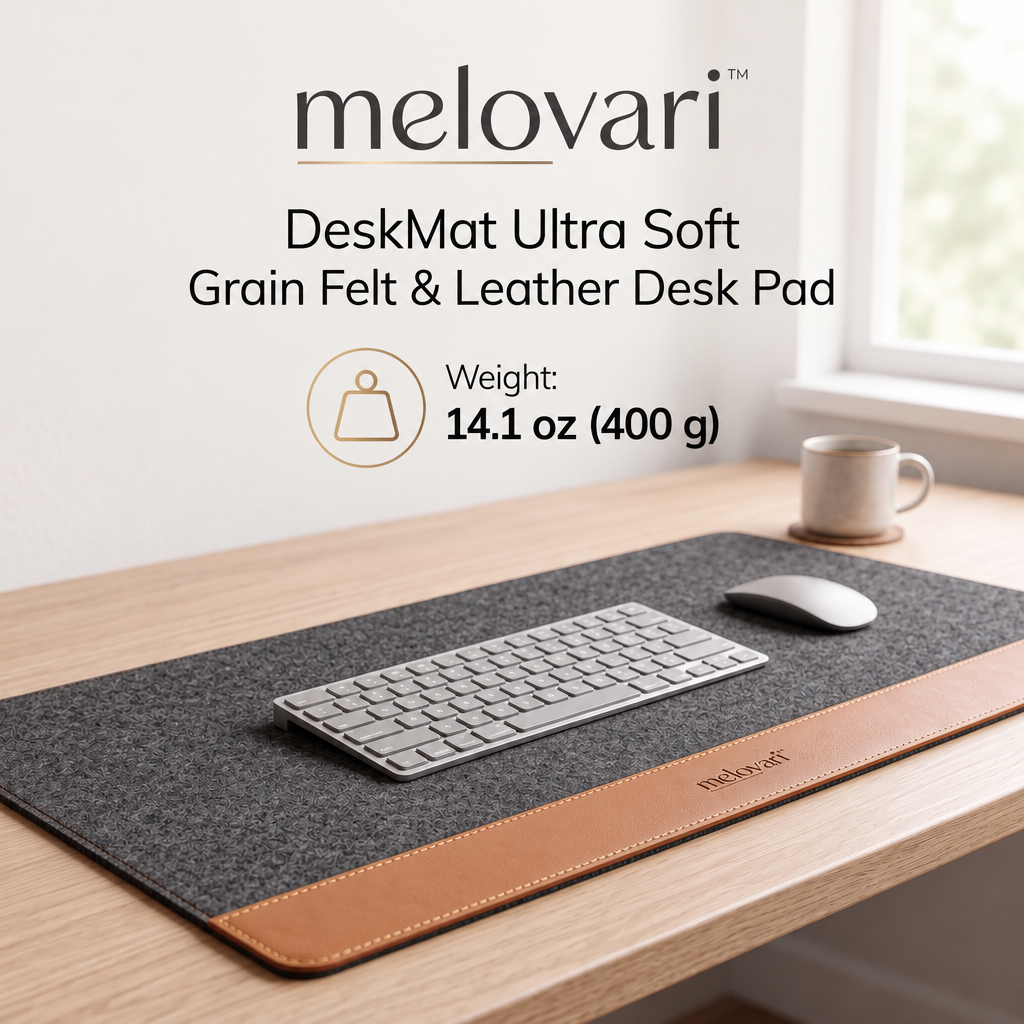 melovari™ DeskMat Ultra Soft Grain Felt & Leather Desk Pad