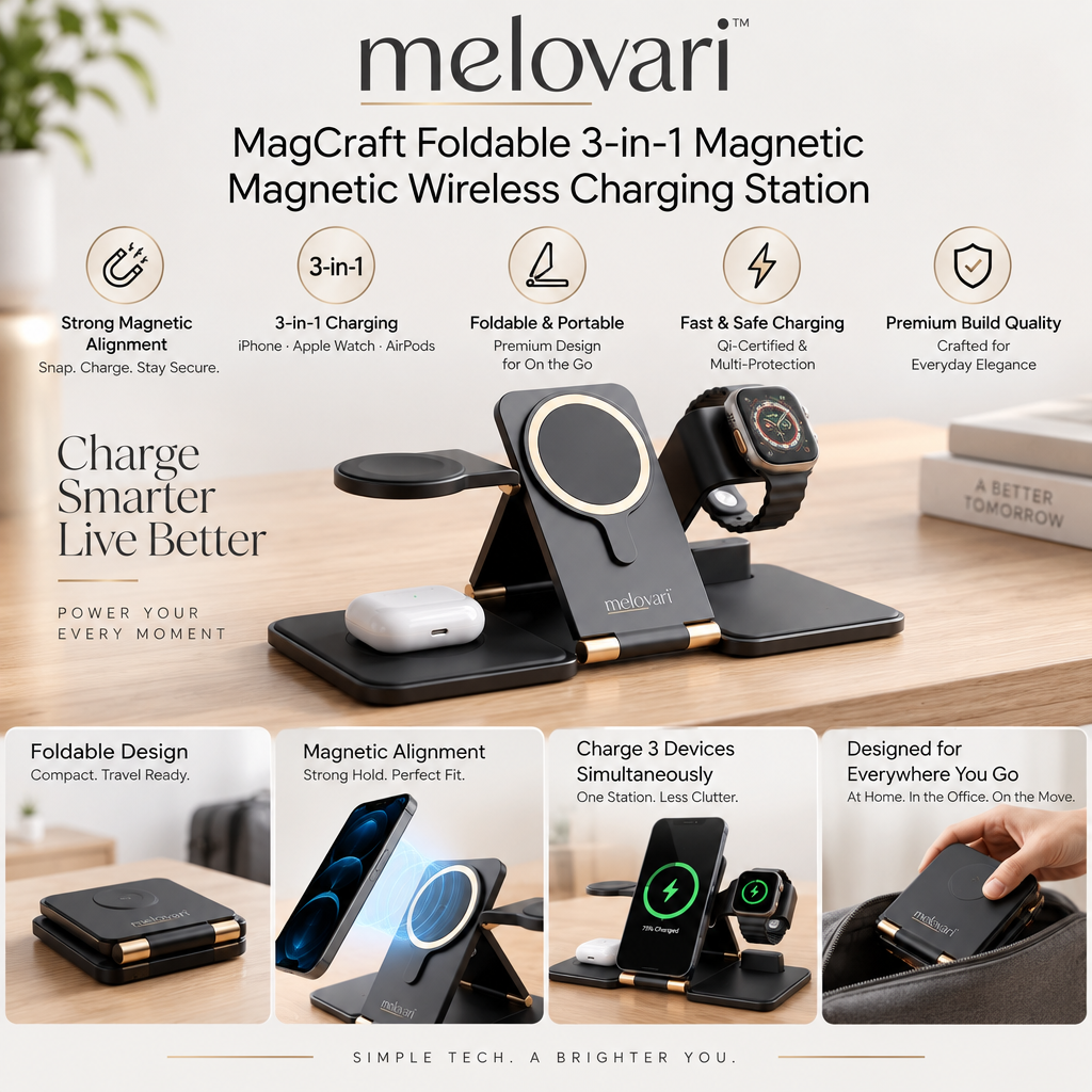 melovari™ MagCraft Foldable 3-in-1 Magnetic Wireless Charging Station