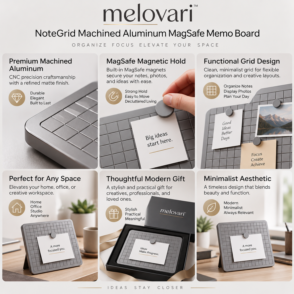 melovari™ NoteGrid Machined Aluminum MagSafe Memo Board