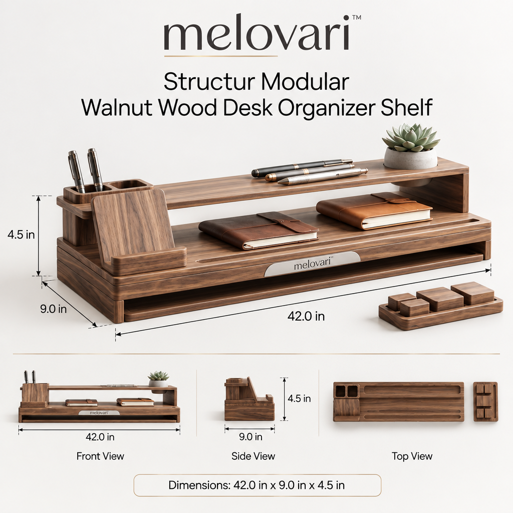 melovari™ Structur Modular Walnut Wood Desk Organizer Shelf