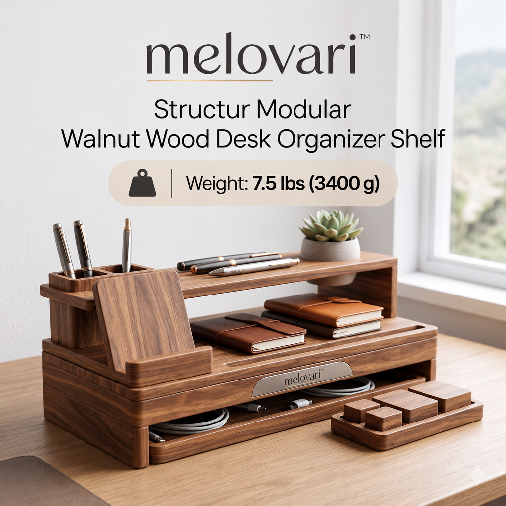melovari™ Structur Modular Walnut Wood Desk Organizer Shelf