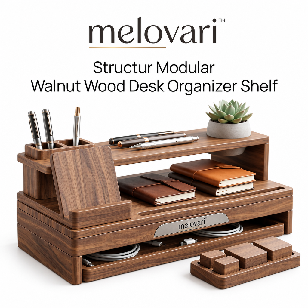 melovari™ Structur Modular Walnut Wood Desk Organizer Shelf