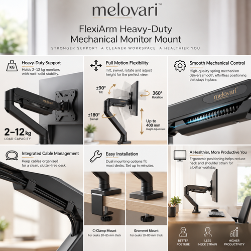 melovari™ FlexiArm Heavy-Duty Mechanical Monitor Mount