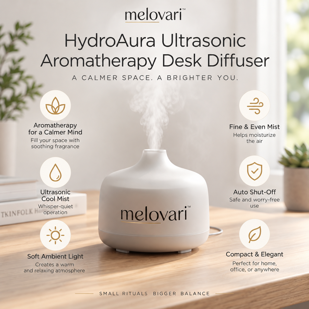 melovari™ HydroAura Ultrasonic Aromatherapy Desk Diffuser