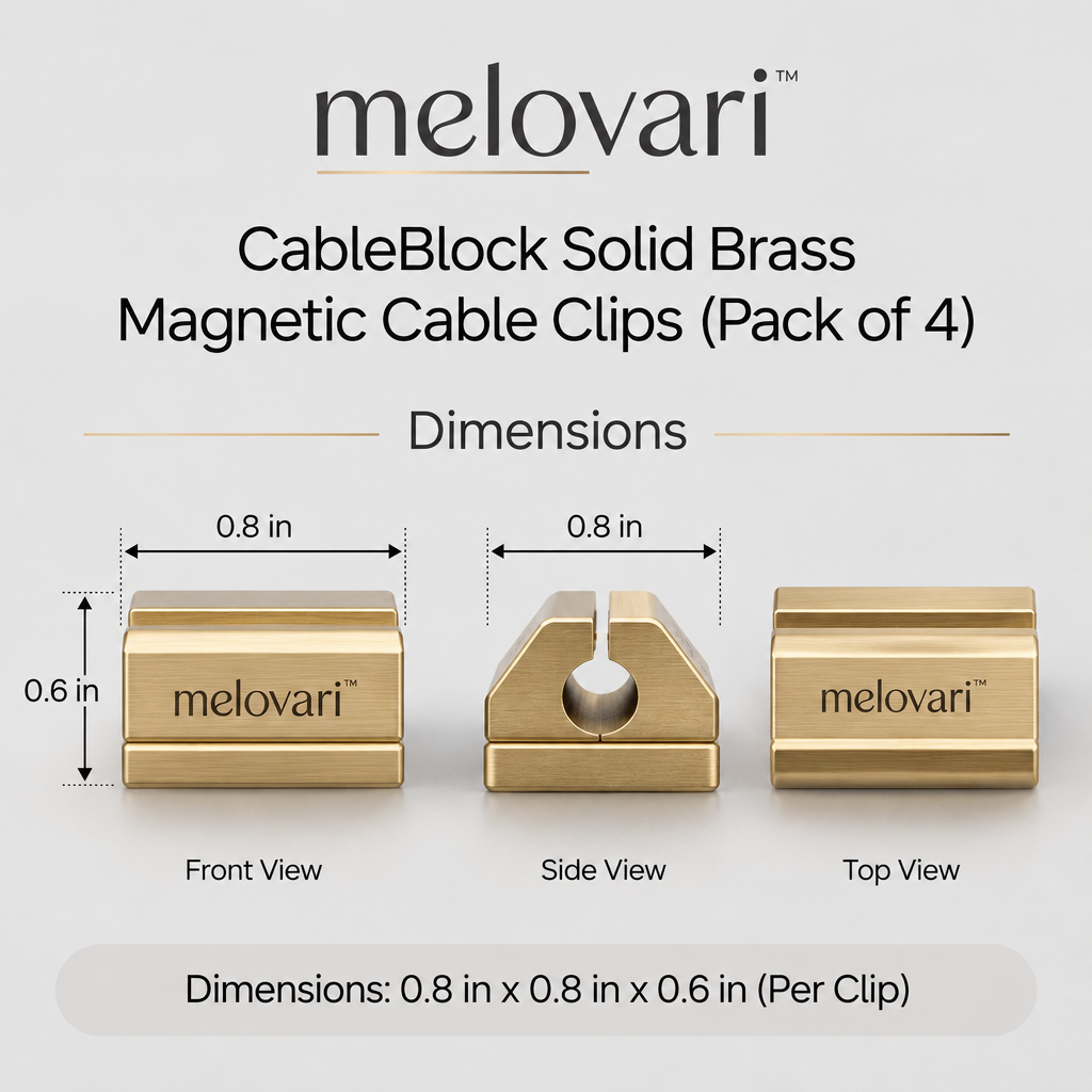 melovari™ CableBlock Solid Brass Magnetic Cable Clips (Pack of 4)