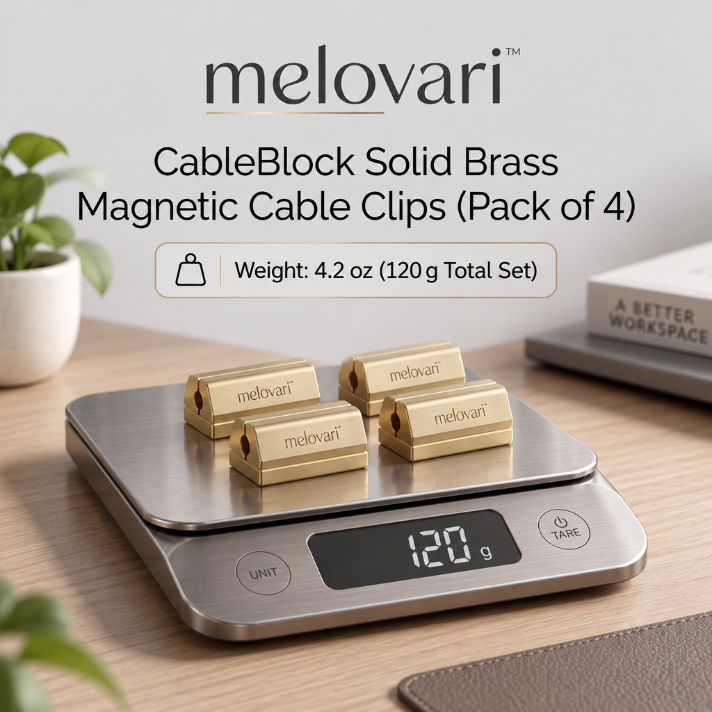 melovari™ CableBlock Solid Brass Magnetic Cable Clips (Pack of 4)