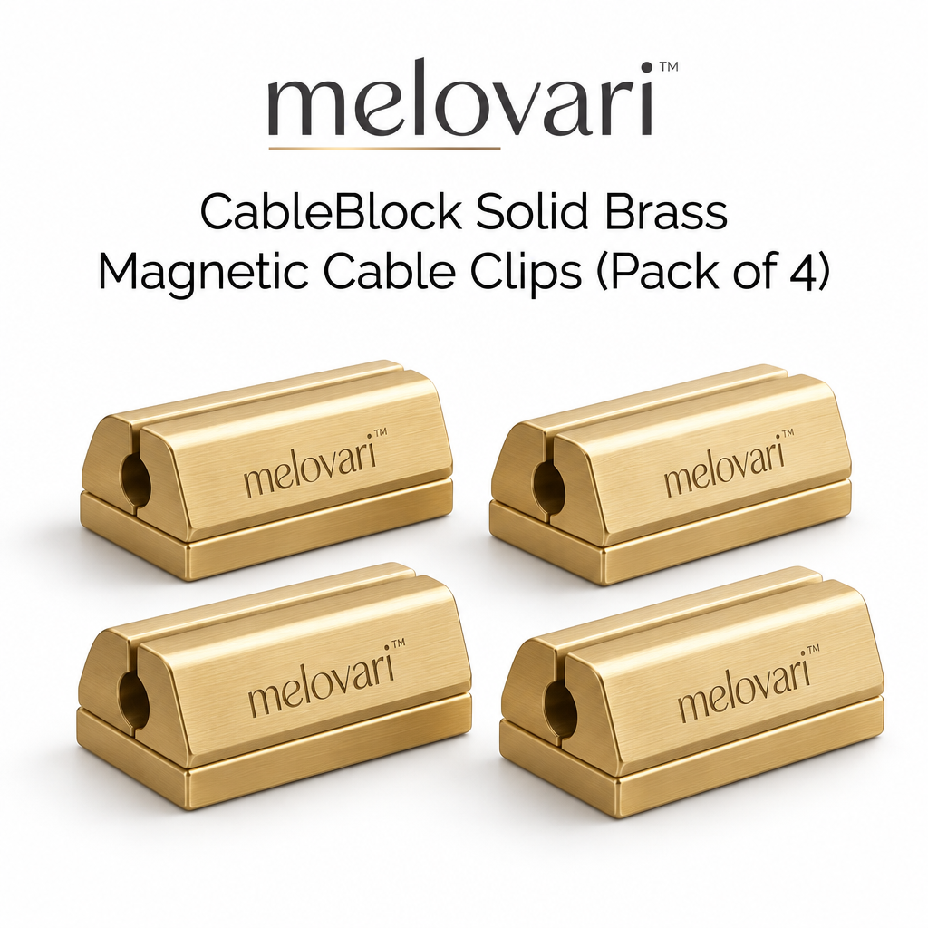 melovari™ CableBlock Solid Brass Magnetic Cable Clips (Pack of 4)